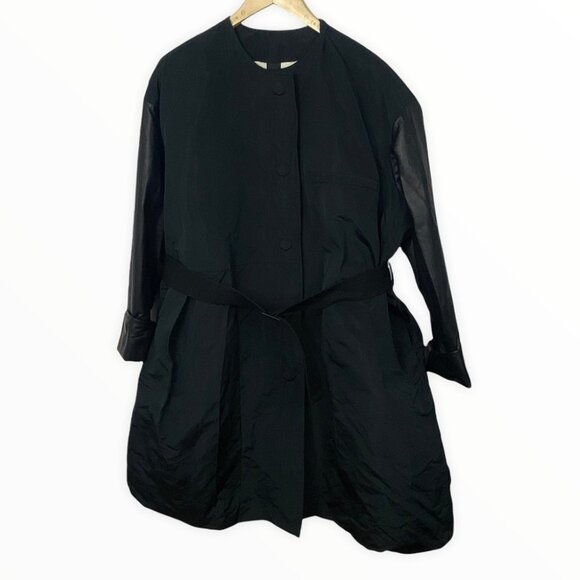 Vera Wang Collection Trench Coat Black Belted Size 0 Jacket Minimalist Oversized - Picture 4 of 14